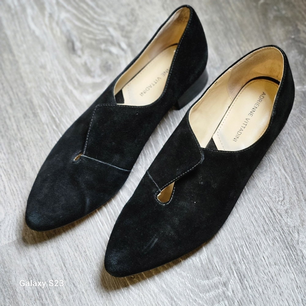 Adrienne Vittadini Pointed Toe Black Suede Flats Shoes Women 8
